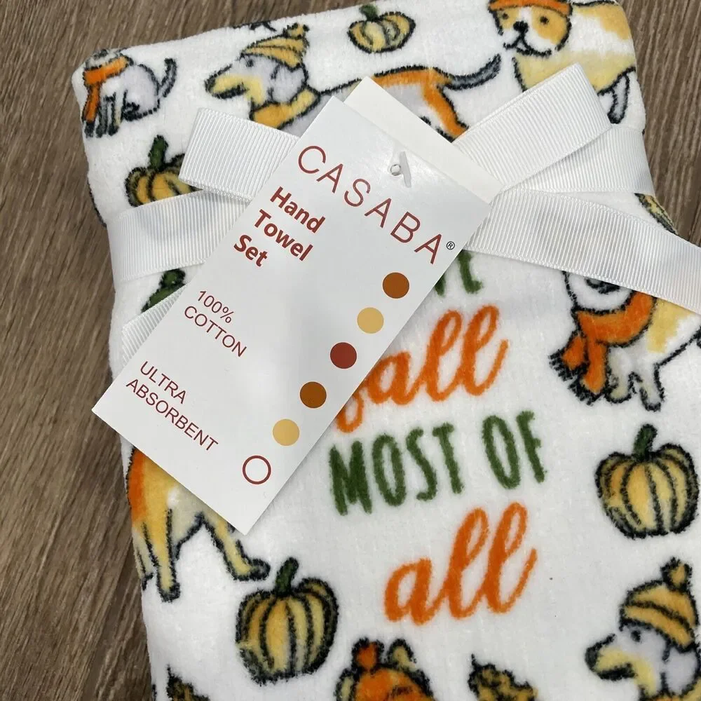 I LOVE FALL MOST OF ALL Dog Hand Towel (2) Corgi Dachshund Pug Bulldog Retriever